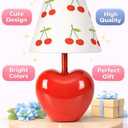 COCO-J Heart Cherry Lamp, Cute Room Decor Light, Touch Dimmable LED Table Lamp, Ceramic Cherry & Heart Aesthetic Bedroom Lamp for Home Decor, Kids Room Decor, Teens & Adults, Kawaii Red Light & Gift