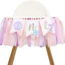 Mermaid 1st Birthday High Chair Banner - Under the Sea First Birthday Party Decoration, Mermaid Theme One Party Banner, Cake Smash Photo Props for Girl