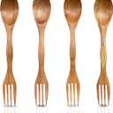 2-in-1 Wooden Soup Spoons And Forks Spork Set (4-Pack), 8.2"/20cm Lightweight & Reusable Utensils, Eco-Friendly All-in-One Cutlery for Camping, Hiking, Travel & Daily Use