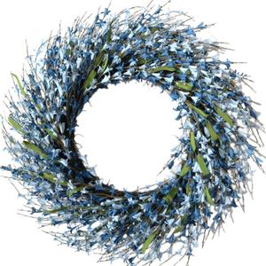 26 Inch Spring Wreaths for Front Door, Large Artificial Forsythia Flowers Wreath, Spring Summer Floral Wreath All Season for Home, Wall, Window, Porch, Wedding, Farmhouse Decor (Blue)