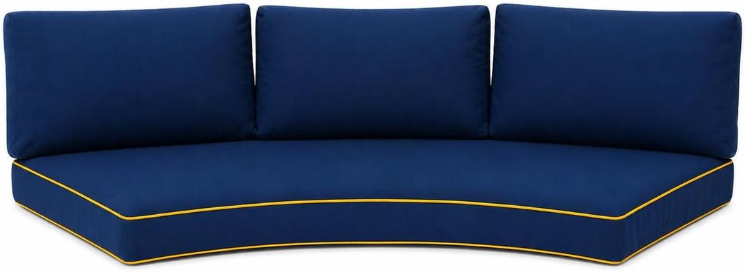 Outdoor Half Moon Sofa Cushion 4-Piece Set, Curved Patio Furniture Cushions, Waterproof with Bolster Pillows, Thick & Comfortable, Zippered Removable Cover, Full Cushion Set (Navy Blue)
