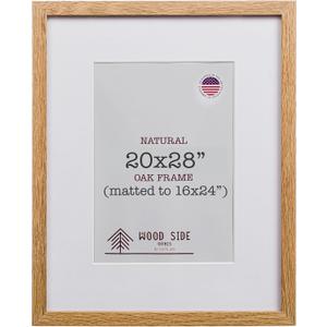 Oak Wood Picture Frames 20x28 with Mat for 16x24 - Natural Solid Wood Photo Frame Wall Hanging