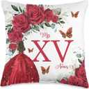 Red Roses Floral Quinceaera Mis XV Aos Throw Pillow (16x16)