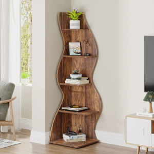 5 Tier Corner Shelf, Modern Corner Wall Bookshelf-Tribesigns