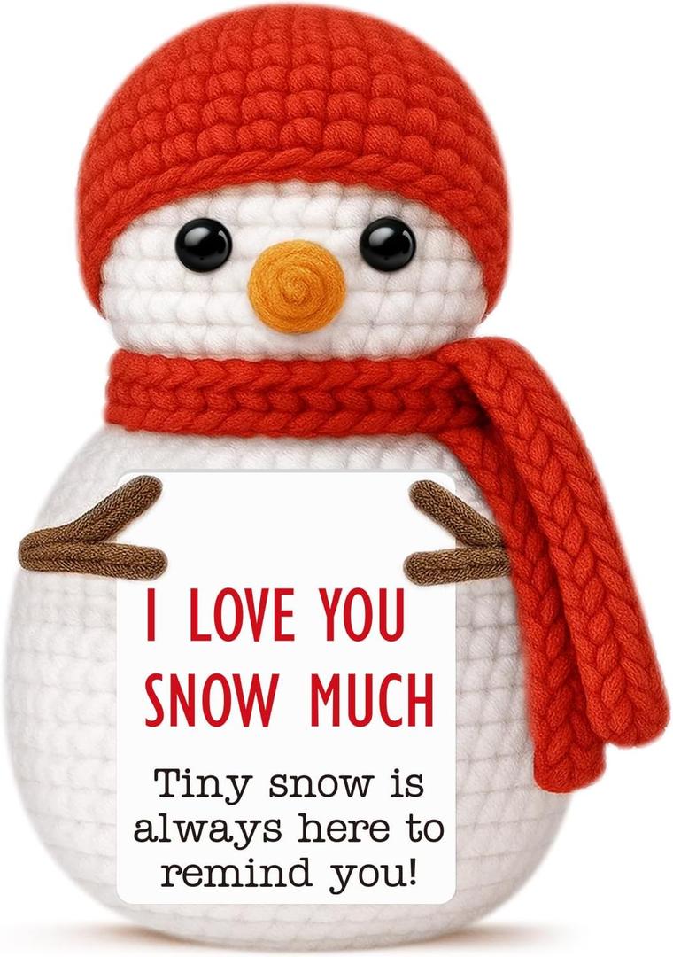 2 x I Love You Snowman Gifts for Him Her,Romatic for Husband Wife Boyfriend Girfriend,Funny Handmade Crochet Christmas Snowman Ornaments Decorations Stocking Stuffer for Wedding Anniversary