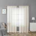 Lecloud Doris Slub Textured Sheer Linen Curtains 72 Inch Length 2 Panels, Double Rod Pockets Window Living Room Curtain for French Door, Solid Voile Kitchen Bedroom Window Drapes, 40x72 Inches