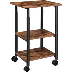 HOOBRO Printer Stand, 3-Tier Industrial Under Desk Printer Cart with Shelf, Mobile Heavy Duty Storage Rack on Wheels for Home, Office Rustic Brown and Black BF03PS01G1