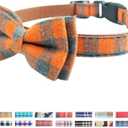 Bow Tie Dog Collar - Cute Plaid Sturdy Soft Material&Leather Dog Collars for Small Medium Large Dogs Breed Puppies Adjustable 18 Colors and 3 Sizes (Orange Plaid, M 13"-18")
