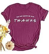 Women Thanksgiving T Shirt Thankful Shirts Thanks Letter Print Shirt Casual Holiday Short Sleeve Tops XL