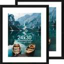Hongkee 24x30 Frame Set of 2, Rustic Black Wood Style - Display 18x24 Picture Frame with Mat or 24 x 30 Poster without Mat, Wall Mounting Horizontal and Vertical