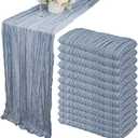12 Pack 10Ft Cheesecloth Table Runner 35x120 Inch Boho Gauze Table Runner Rustic Cheese Cloth Long Romantic Table Runners for Wedding Bridal Shower Birthday Party Table Decor (Dusty Blue)