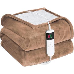 Electric Heated Blanket Twin Size 62''x84'' -Control Heating Blanket, Soft & Warm Flannel 10-Level Temperature Control, 8 Hours Auto Off, Rapid Heating & Overheat Protection (Camel)