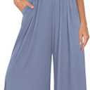BTFBM Womens Casual Jumpsuits Dressy 2026 Spring One Piece Outfits Crew Neck Sleeveless Knit Wide Leg Pants Romper Beach (Blue, M)