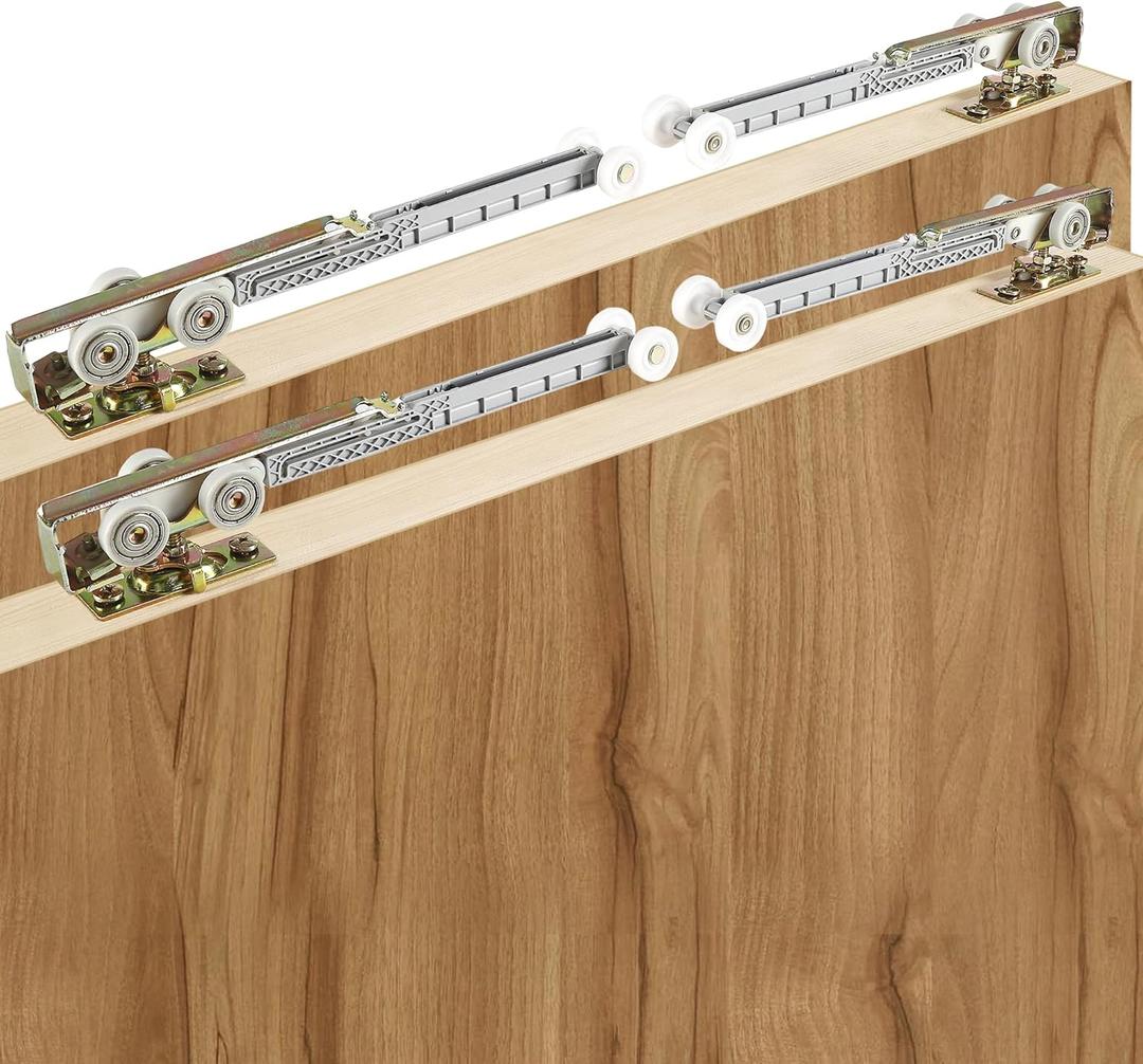 4 Pack Bypass Door Soft Close/Open Hangers Fit Johnson Part #1062 Replacement Kit, 1" Nylon Ball Bearing, 1-1/4" C.T.C, Min. 1" Thick Doors, 165lbs Capacity, Bi-Direction