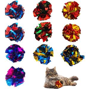 Cat Crinkle Ball Toys 10 Packs for Indoor Cats to Kill Time and Keep Fit, 2.3 Inch Colorful Mylar Crinkle Balls Attract Cats to Swat, Bite, Hunt, Interactive Toys for Cats and Kittens