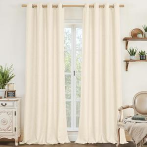 LAMIT Light Beige Linen Curtains for Living Room 84 inch Length 2 Panels, Linen Textured Thermal Insulated Curtains Burlap Privacy Grommet Drapes for Bedroom/Farmhouse, 2 Panels, W52 x L84