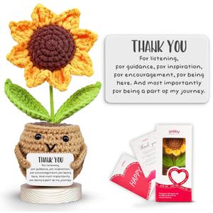 3 x Gossby Handmade Positive Sunflower Doll Crochet with Card - Thank You for Listening - Appreciation Gift for Coworker, Friend - Mothers Day Christmas, Birthday, Thank You Gift Women, Men