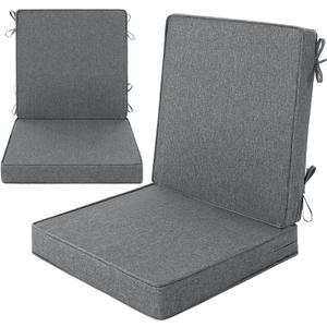 Outdoor Chair Cushions, Water-Resistant & Fade-Resistant, Patio Furniture Lawn Dining Chair Seat Replacement with Mid Back, Ties Zipper, Removable Cover, 18 x 16.5 Inch, Set of 2, Dark Grey