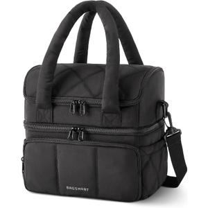 BAGSMART Lunch Bag Women, Double Deck Insulated Lunch Box, Quilted Puffer Lunch Tote, Leakproof, Durable & Reusable Large Lunch Cooler For Work Picnic Travel Meal Prep, Black