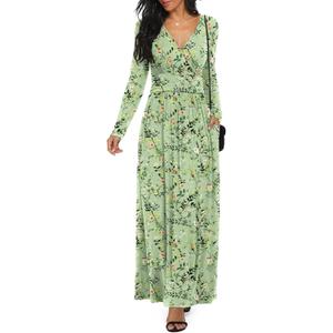 LILBETTER Women Long Sleeve Deep V Neck Loose Plain Long Maxi Casual Dress (XXL)