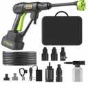 Cordless Pressure Washer Battery Powered; 990PSI Cordless Power Washer with 6-in-1 Nozzle, 23FT High-Elastic Hose, 21V Battery&Charger; Home Portable Handheld Pressure Washer Cleaner (Evergreen)