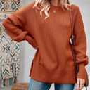 Imily Bela Womens Oversized Tunic Sweaters Fall Slouchy Long Sleeve Ribbed Knit Side Slit Pullover Jumper (Orange)
