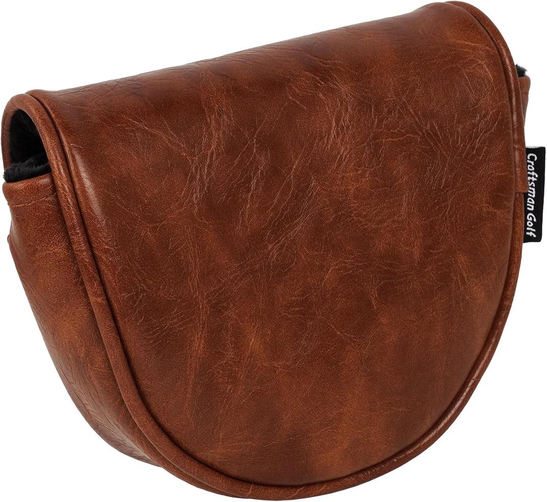Craftsman Golf Premium Leather Brown Blade Mallet Putter Cover Driver Fairway Wood Headcover Cover Magnetic Closure