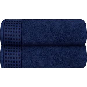 GLAMBURG 100% Cotton 2 Pack Oversized Bath Towel Set 28x55 Inches, Ultra Soft Highly Absorbant Compact Quickdry & Lightweight Large Bath Towels, Ideal for Gym Travel Camp Pool - Navy Blue
