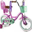 RULLY 12 14 16 Inch Girls Bike with Doll Seat Basket and Training Wheels for 2-6 Years Children