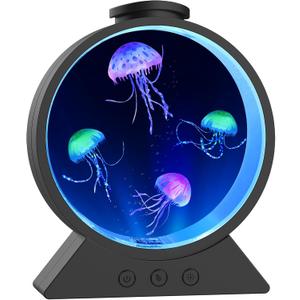 Jellyfish Lamp,Whisper-Quiet Sensory Aquarium Light,7 Color Mood Night Light with Adjustable Water Flow & 8H Timer,Rounded Tank Lamp for Home Office Bedroom Decor for Kids Adults(Black)