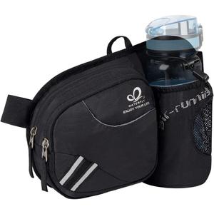 WATERFLY Fanny Pack Waist Bag: Waist Pack for Women Men with Water Bottle Holder Hiking Fanny Pack for Running Walking DogWalking Travel Cycling (Small, black)