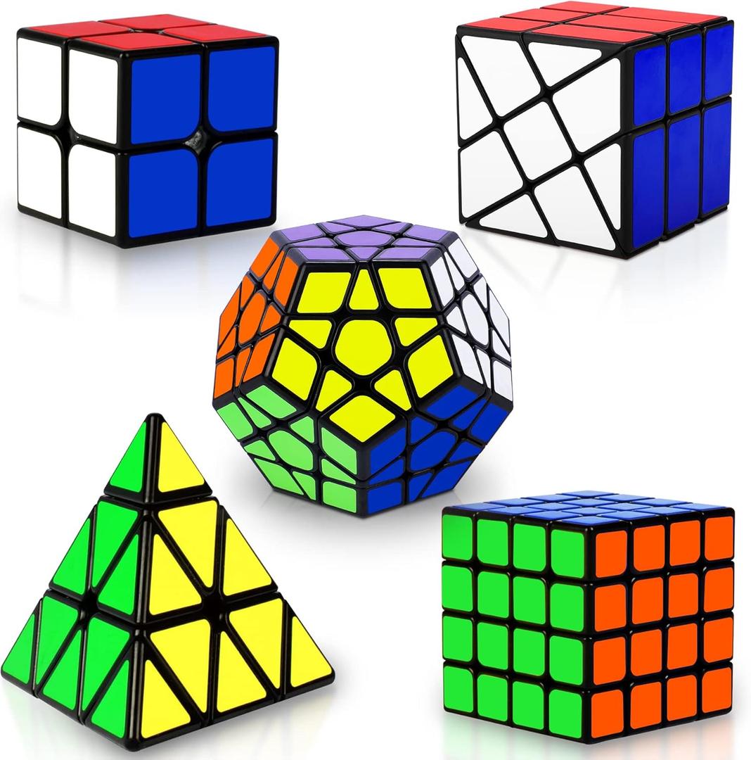 Speed Cube Set, Puzzle Cube, Magic Cube 2x2 4x4 Pyraminx Pyramid Megaminx Fenghuolun Puzzle Cube Toy Gift for Children Adults, Pack of 5