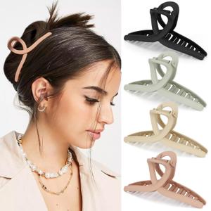 Big Hair Claw Clips Large Matte Butterfly Hair Clips for Women 5.1" Oversize Hair Clip for Long Thick Hair Barrette Accessories for Women's and Girl's 4 PCS (black,light green,pink,khaki)