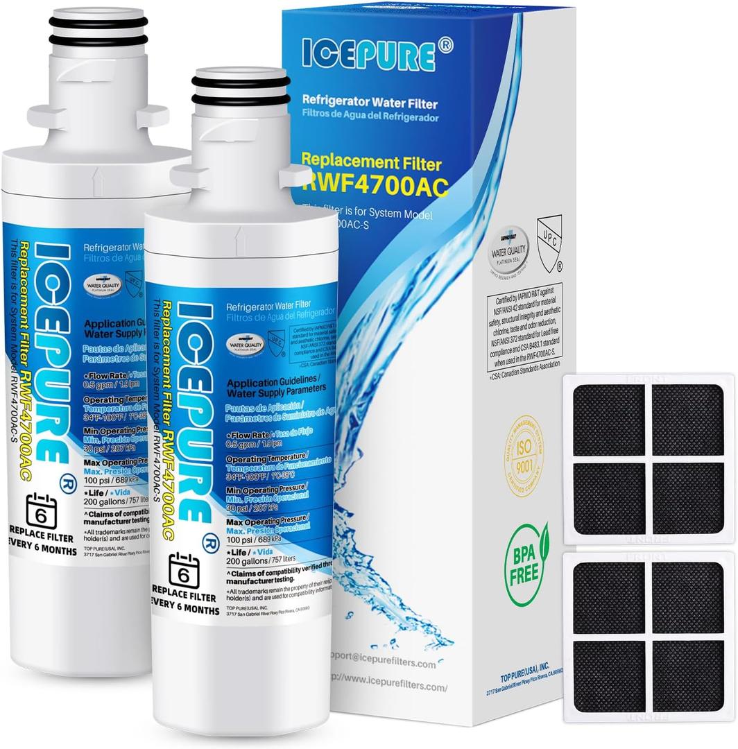 ICEPURE ADQ747935 Replacement for LG LT1000P Kenmore Elite 9980 MDJ64844601 LT1000, LT1000PC, ADQ74793501 LMXS28626S, LMXS30796S LMXC23796S Refrigerator Water Filter and LT120F Air Filter, 2 Combo
