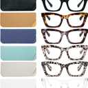REAVEE 6 Pack Reading Glasses for Women Blue Light Blocking, Cute Square Computer Readers with Spring Hinge
