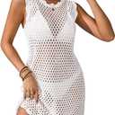 BreathSunny Womens Crochet Swimsuit Beach Cover Up 2026 Sleeveless Mesh Knit Bathing Suit Swim Coverups Mini Dress (White, M)