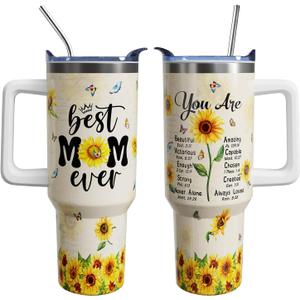 Mothers Day Birthday Gifts for Mom from Daughter Son, 40 oz Best Mom Ever Mother's Day Cup Tumbler with Handle Lid and Straw, Mama Gifts for Moms