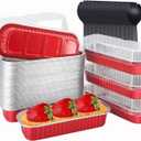 LNYZQUS Mini Baking Pans With Lids 50 Pack, 6.8oz Aluminum Foil Small Loaf Pans Tins Holders, Rectangle Baking Cups Muffin Tins, Disposable Ramekins Muffin Cups For Mini Cake Bread -Red