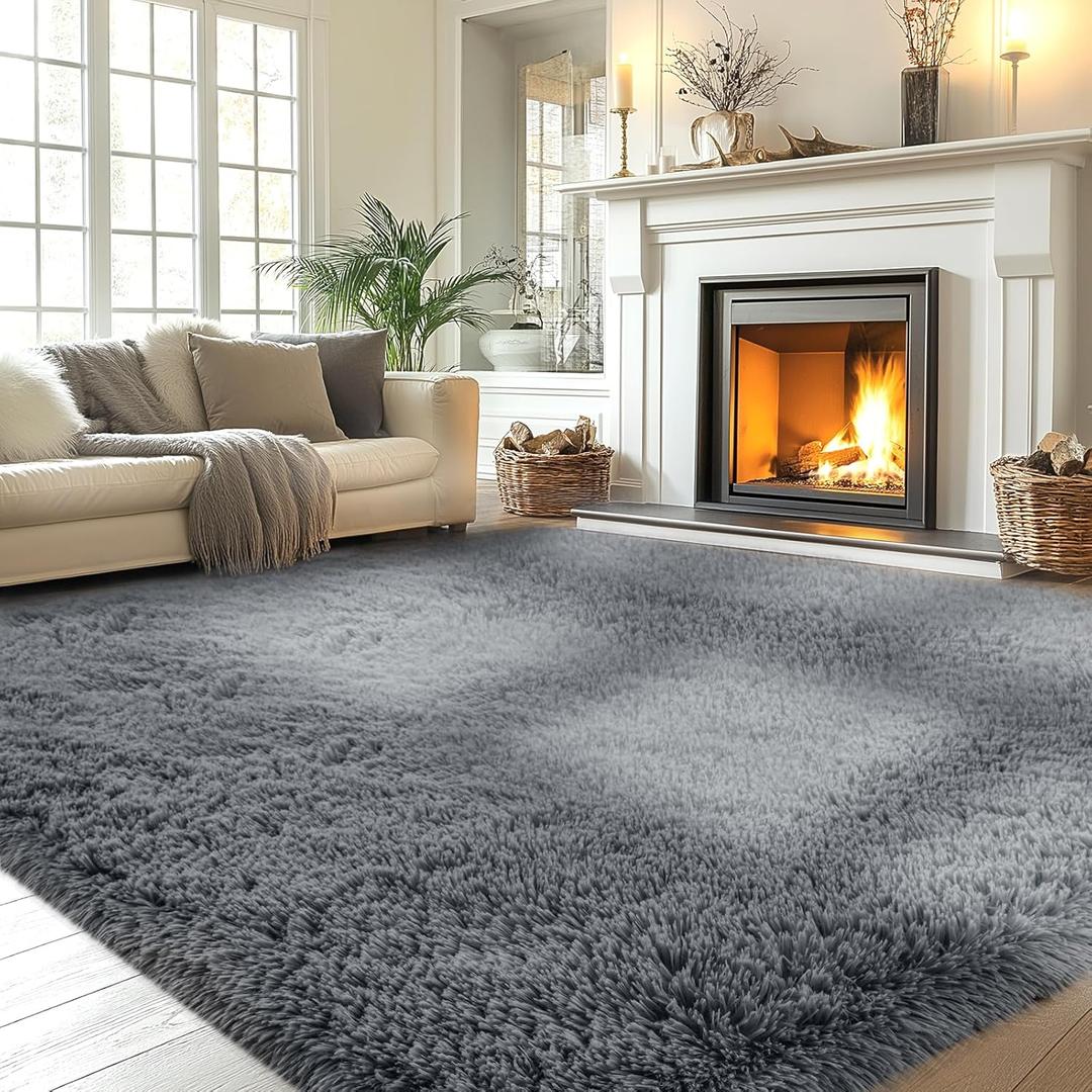 Fluffy Area Rug Living Room: Grey Shag Rug 6x9 Plush Rugs for Living Room - Large Fuzzy Soft Carpet (Gray 6x9 Feet)