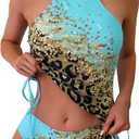 Women's Live Simple Coconut Tree Halter Tankini Set Adjustable Straps Beach Swimsuit Bikini Set(Leopard, Medium)