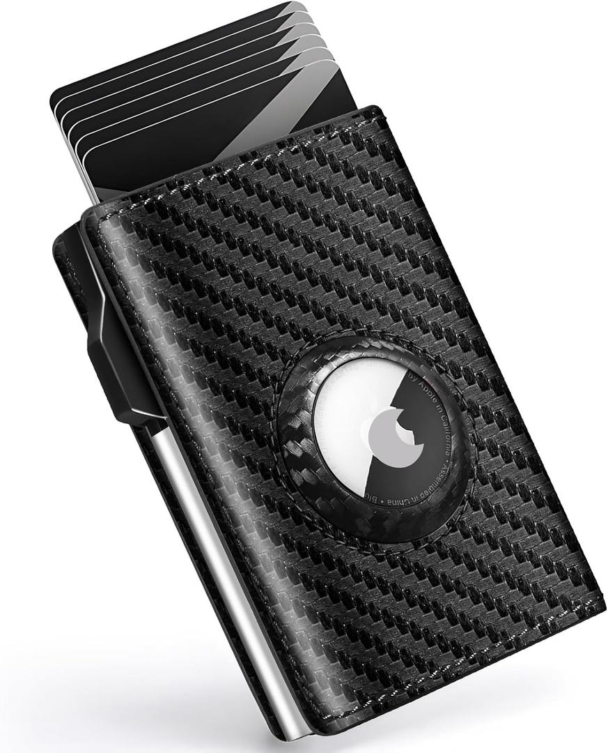 Wallet for Men Minimalist Pop Up Credit Card Case Holder 1-7 Cards, Smart Slim Wallet with Money Clip ID Window RFID Blocking Bifold Compact(Airtag Not Included) Wallets Gifts for Men (Carbon)