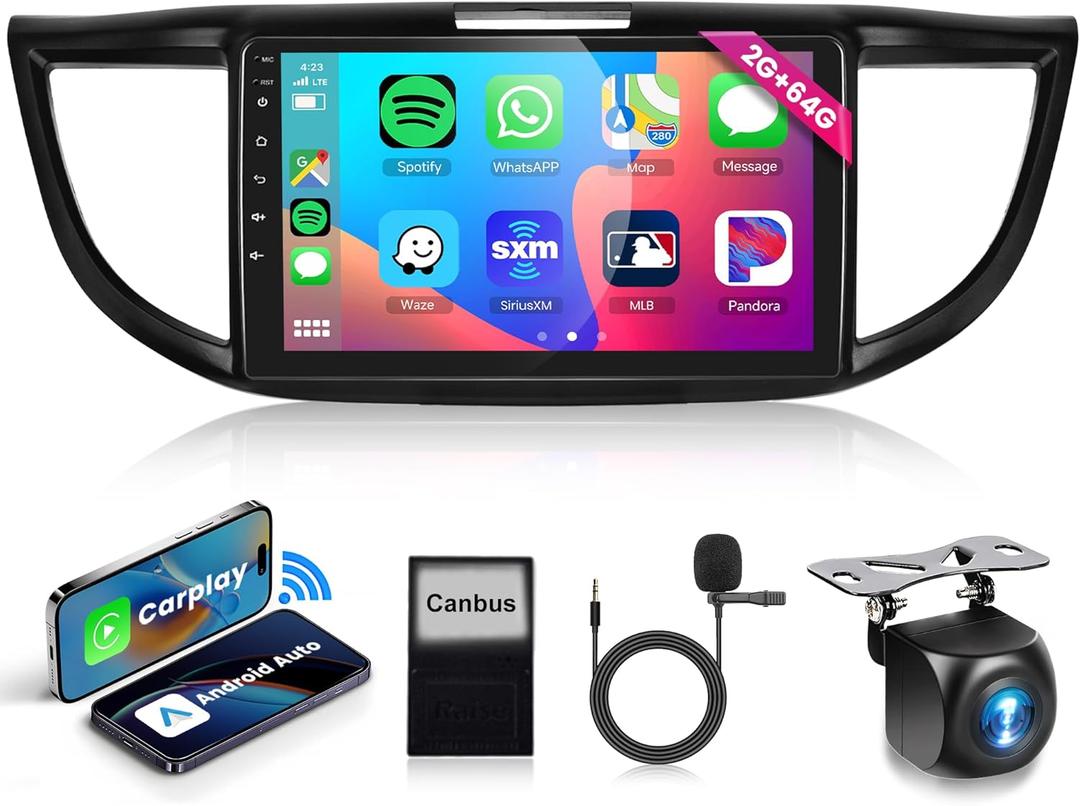 2+64G Android Car Stereo for Honda CRV 2012-2016, Wireless Carplay Android Auto Car Radio, 9 Touchscreen Head Unit with Bluetooth Mirror Link GPS Navigation WiFi FM/RDS EQ AHD Backup Camera SWC