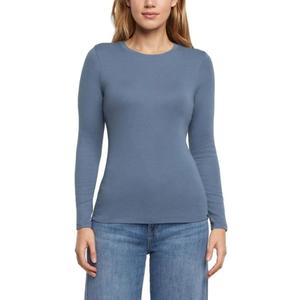 Eddie Bauer Womens Long Sleeve Clasic Fit Cotton Blend Crewneck Tee Top (Blue, Medium)