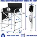 Makeup Artist Chair, 41'' Foldable Tall Directors Chairs w/Side Table Cup Holder Storage Bag and Footrest, Portable Makeup Chair, 400LBS Load Capacity, Black