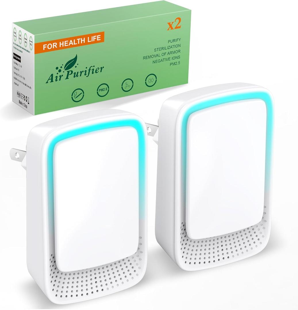 Plug In Air Ionizers - Negative Ion Technology Air Purifier - Quiet Operation Air Freshener for Home, Bedroom, Office, Garage Room - Portable Air Purifiers Odor,Pets Smell - Air Cleaner White (2 Pack
