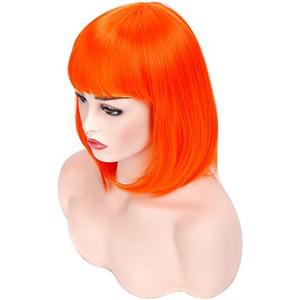 Amazon.com : morvally Short Straight Bob Wig Heat Resistant Hair with Blunt Bangs Natural Looking Cosplay Costume Daily Wigs (12", Orange) : Beauty & Personal Care