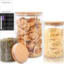 Glass Storage Containers with Lids,Glass Jars with Bamboo Lids, Canisters Set for Pasta, Nuts, Coffee Beans, Kitchen Pantry Organization Jar,Muti Size Set of 3,with Lables and Pen