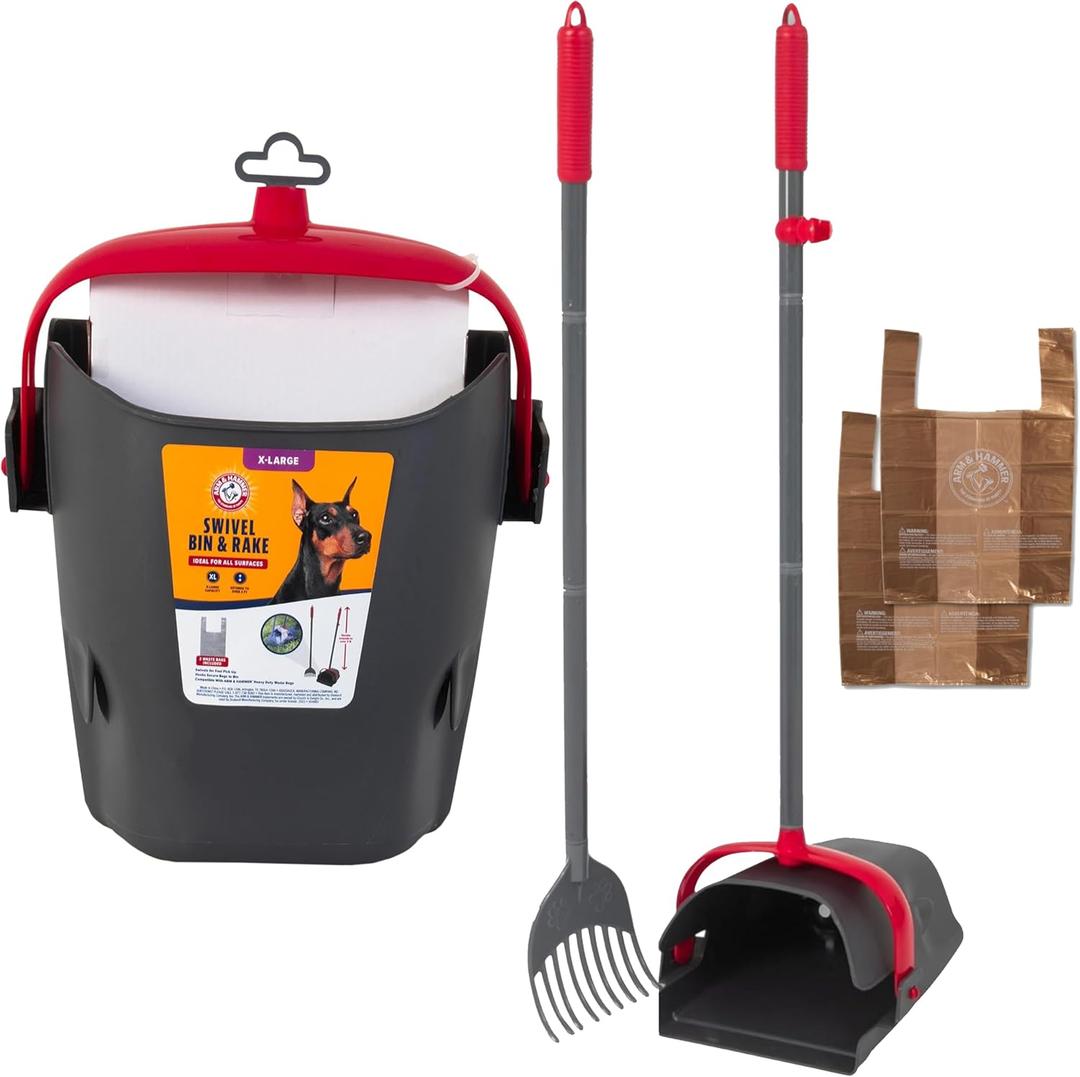 Arm & Hammer Pooper Scooper for Extra Large Dogs Heavy Duty, Outside Yard Dog Poop Scoop Pet Waste Clean Up with Bag Attachment - 2 Waste Bags Included (XL)