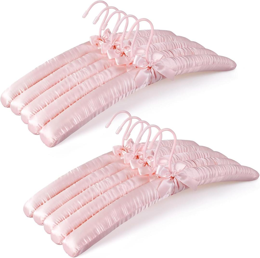 TOPIA HANGER Padded Hangers for Women Clothing,17-inch Satin Hangers 10 Pack Thick Foam Padded No Shoulder Bump for Sweaters, Coat, Blouses, Dresses-Pink,CT18P-10