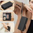 for Wallet Case Compatible with iPhone 15,Multi-Function Detachable 2 in 1 Magnetic iPhone 15 Wallet,Flip Strap Zipper Card Holder Phone Case with Shoulder Straps (Black)